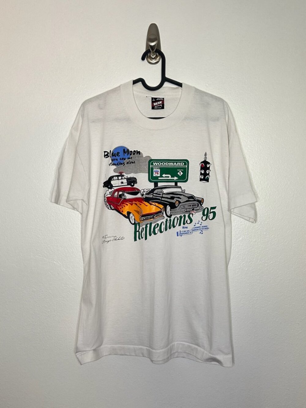 Vintage Single Stitch Woodward Avenue Car Cruise Graphic T-Shirt - White Size L